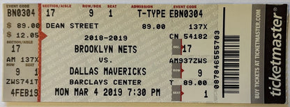 Luka Doncic & Jalen Brunson Rookie Ticket Stub Dallas Mavericks @ Brooklyn Nets 3/4/2019! (Unsigned)