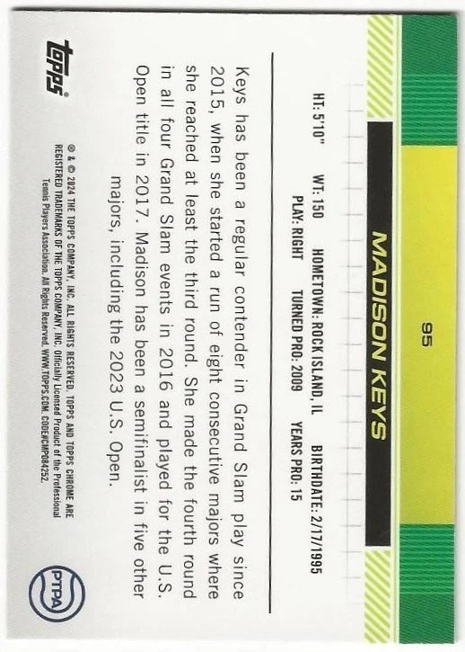 Madison Keys Autographed/Signed 2024 Topps Chrome Sapphire Card Exact Proof!