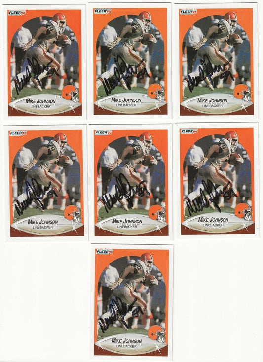 LOT Of 7 Mike Johnson Autographed/Signed 1990 Fleer NFL Cards Cleveland Browns!