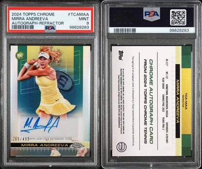 Mirra Andreeva 2024 Topps Chrome Tennis Auto RC Rookie Card Refractor /499 PSA 9!