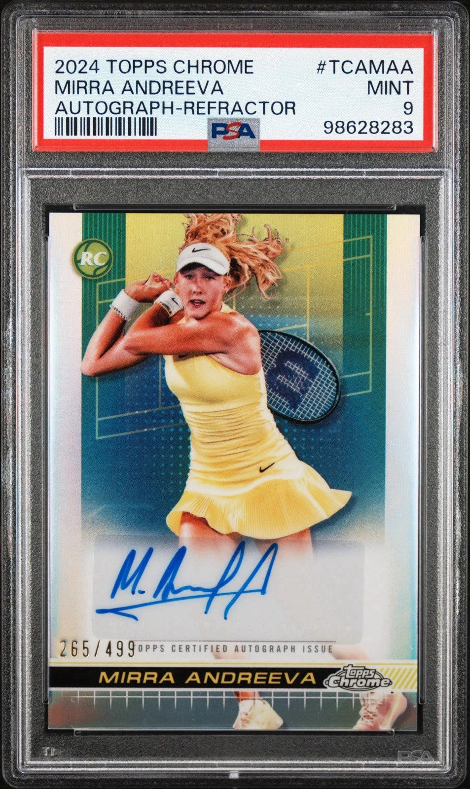 Mirra Andreeva 2024 Topps Chrome Tennis Auto RC Rookie Card Refractor /499 PSA 9!