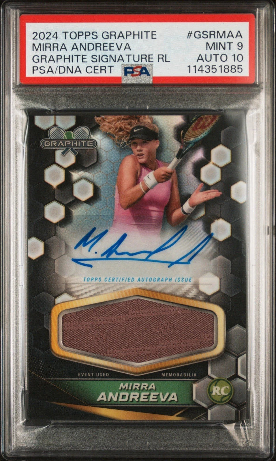 Mirra Andreeva 2024 Topps Graphite RC RPA Auto Relic PSA 9 Auto 10!