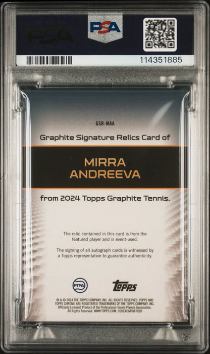 Mirra Andreeva 2024 Topps Graphite RC RPA Auto Relic PSA 9 Auto 10!