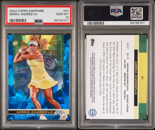 Mirra Andreeva 2024 Topps Chrome Sapphire Tennis RC Rookie Card PSA 10!