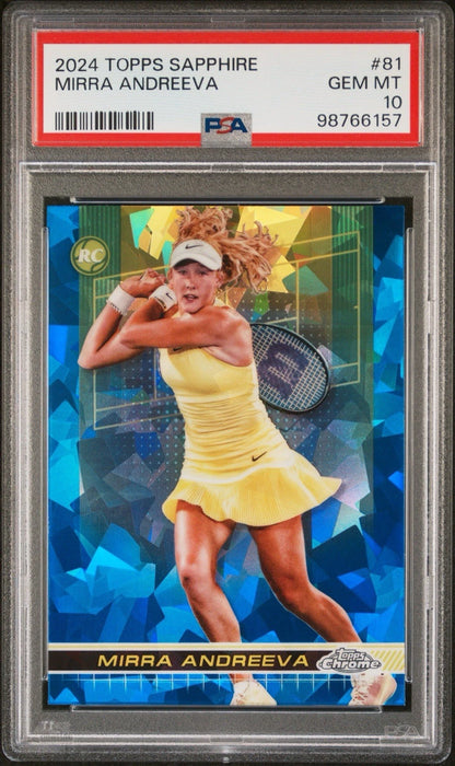 Mirra Andreeva 2024 Topps Chrome Sapphire Tennis RC Rookie Card PSA 10!