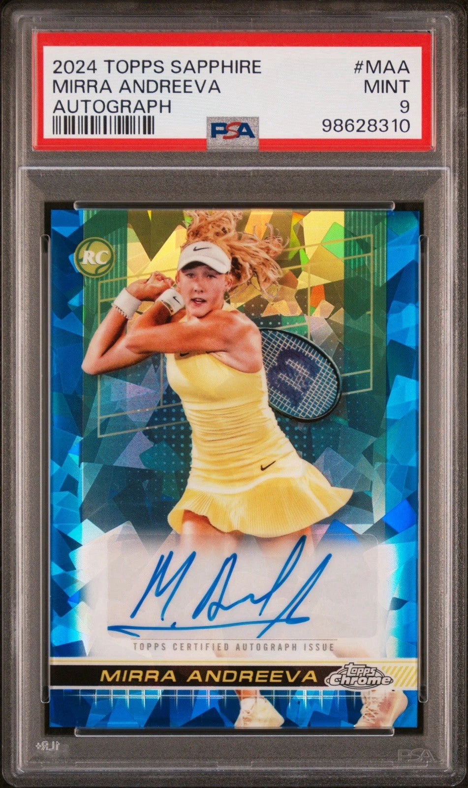Mirra Andreeva 2024 Topps Chrome Sapphire Tennis RC Card Auto PSA 9!
