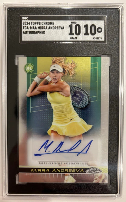Mirra Andreeva 2024 Auto Topps Chrome Tennis RC Rookie Card SGC 10 Auto 10!