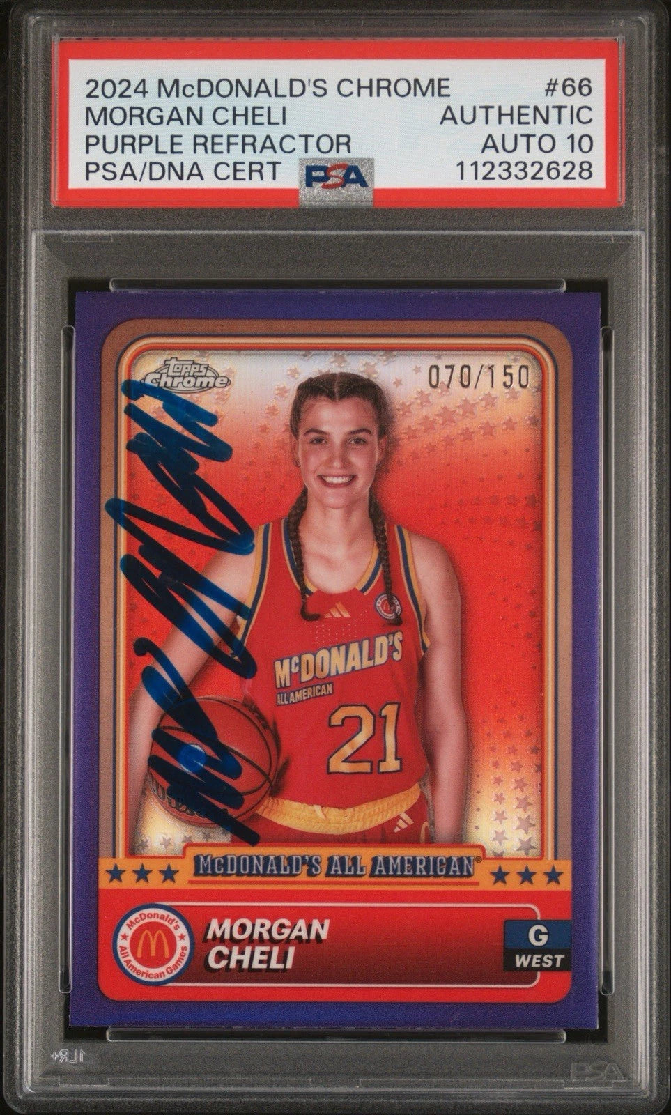 Morgan Cheli Autographed/Signed 2024 Topps Chrome McDonald's All-American Purple Refractor /150 PSA 10 Auto!