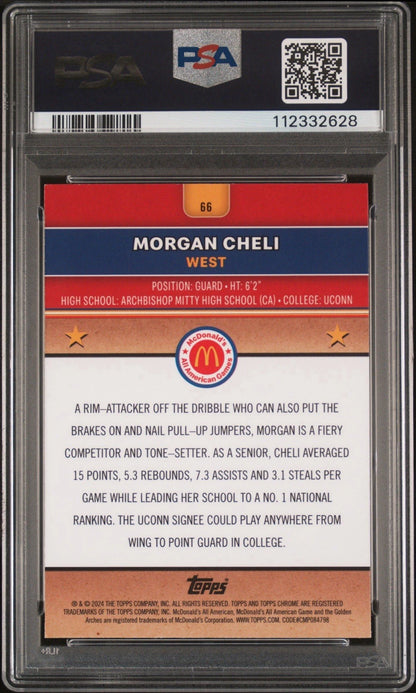 Morgan Cheli Autographed/Signed 2024 Topps Chrome McDonald's All-American Purple Refractor /150 PSA 10 Auto!