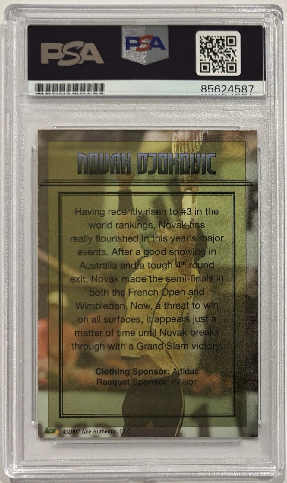 Novak Djokovic Autographed/Signed 2007 ACE Authentic Unreleased RC Card PSA!