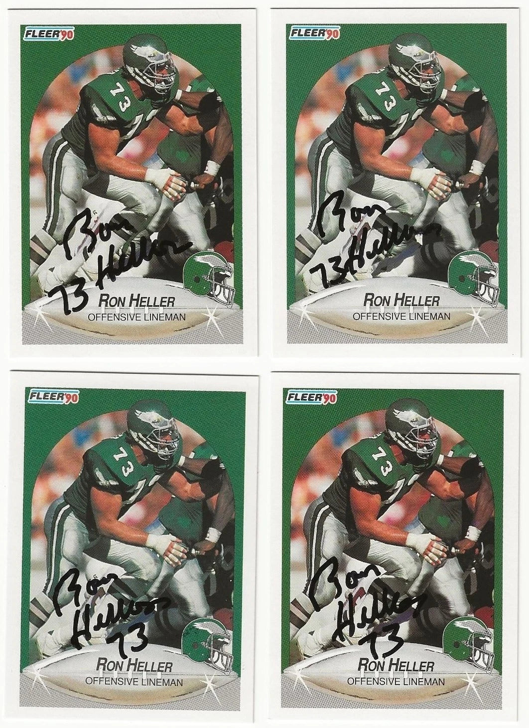 LOT Of 4 Ron Heller Autographed/Signed 1990 Fleer NFL Cards Philadelphia Eagles!