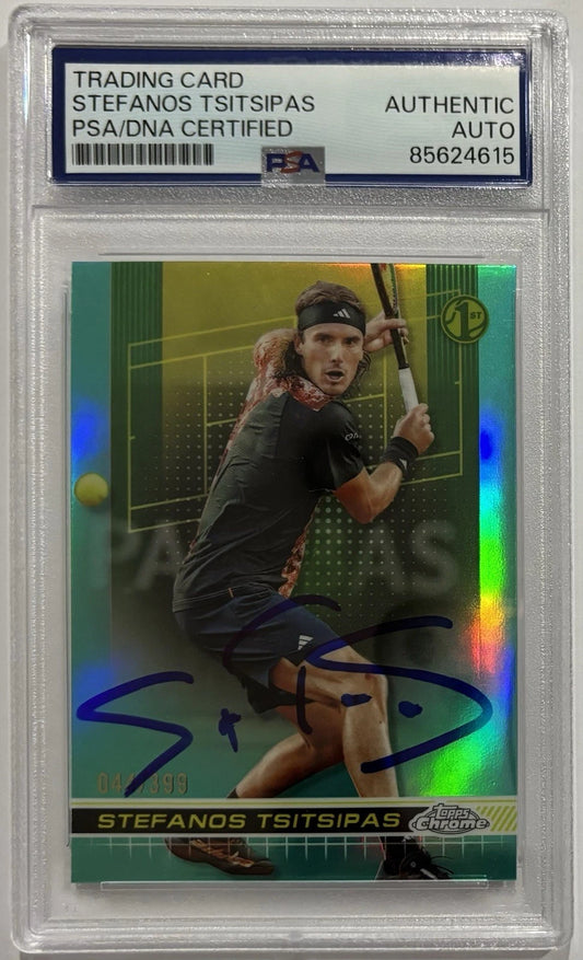 Stefanos Tsitsipas Autographed/Signed 2024 Topps Chrome 1st Card Aqua Refractor /399 PSA & Exact Proof!