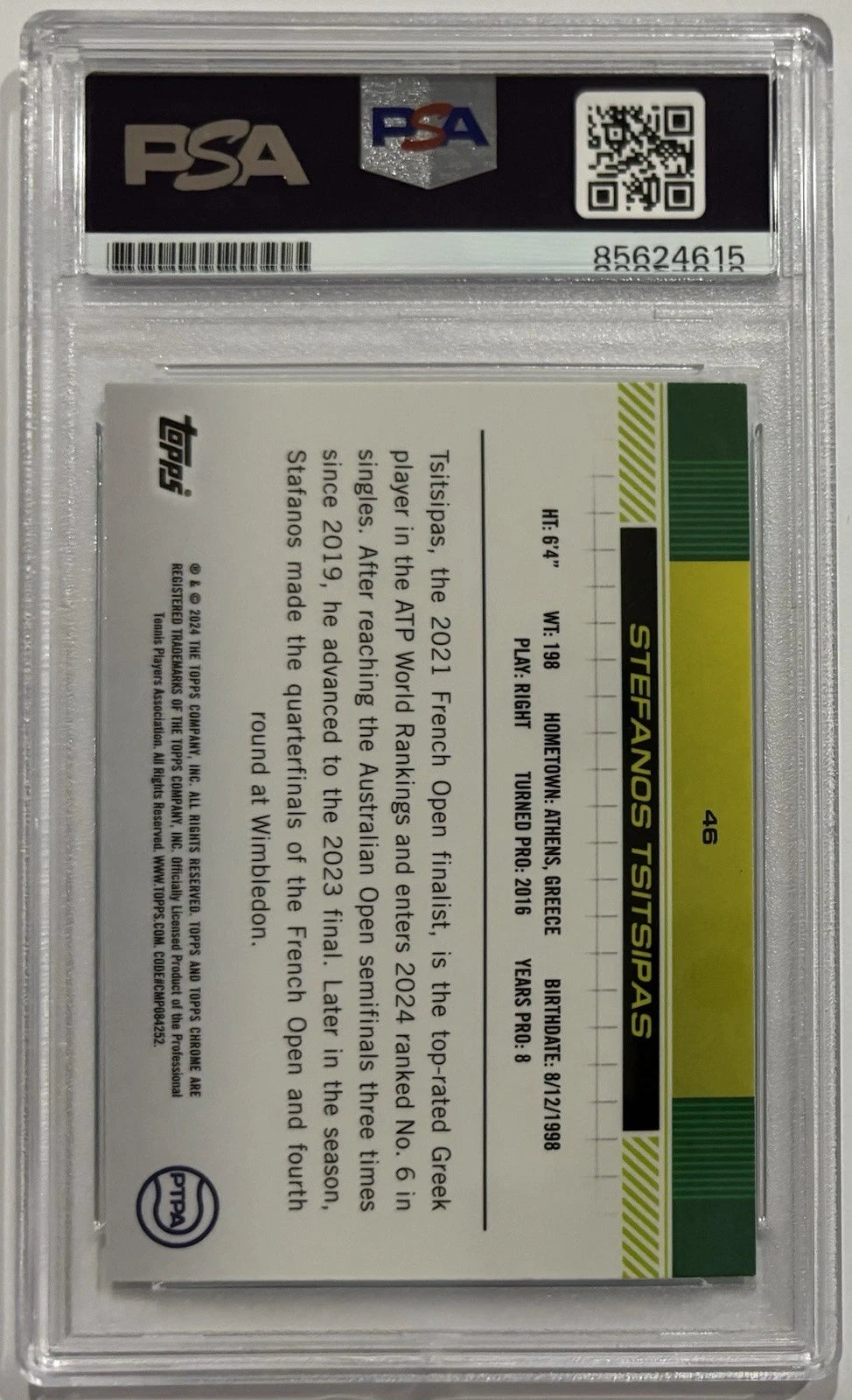 Stefanos Tsitsipas Autographed/Signed 2024 Topps Chrome 1st Card Aqua Refractor /399 PSA & Exact Proof!