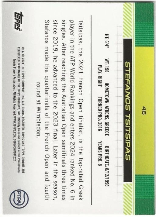 Stefanos Tsitsipas Autographed/Signed 2024 Topps Chrome Prism Refractor 1st Card Exact Proof!