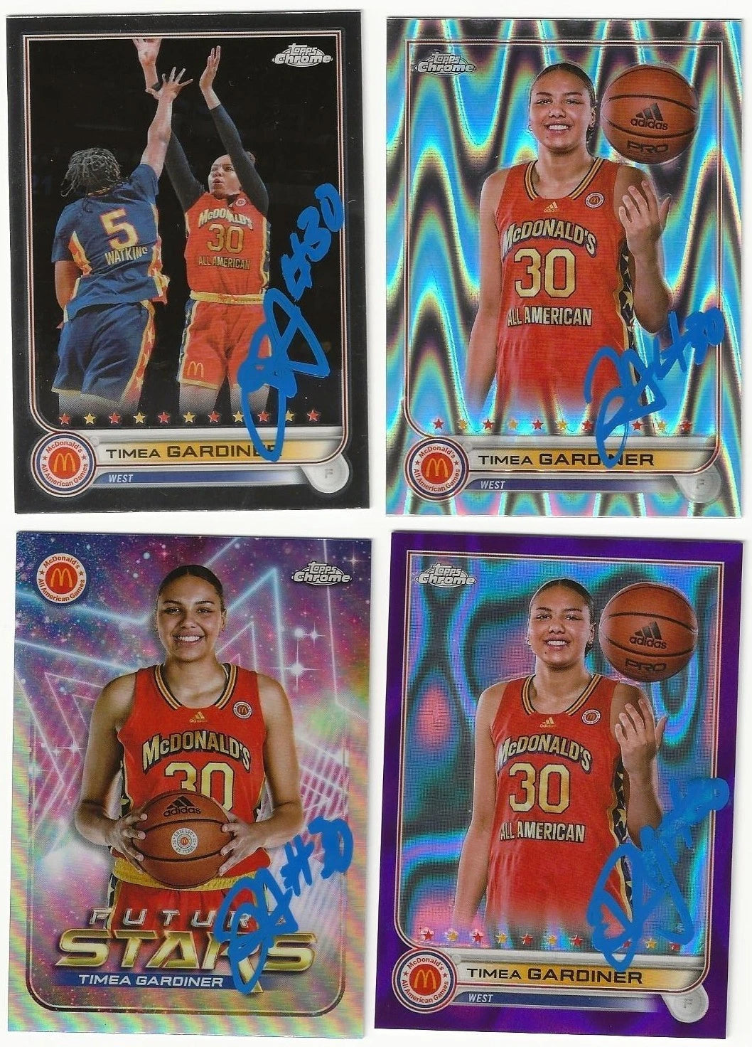 LOT Of 4 Timea Gardiner Autographed/Signed 2022 Topps Chrome McDonald's All-America Cards!