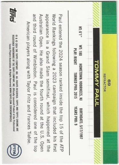 Tommy Paul Autographed/Signed 2024 Topps Chrome Refractor 1st Card!