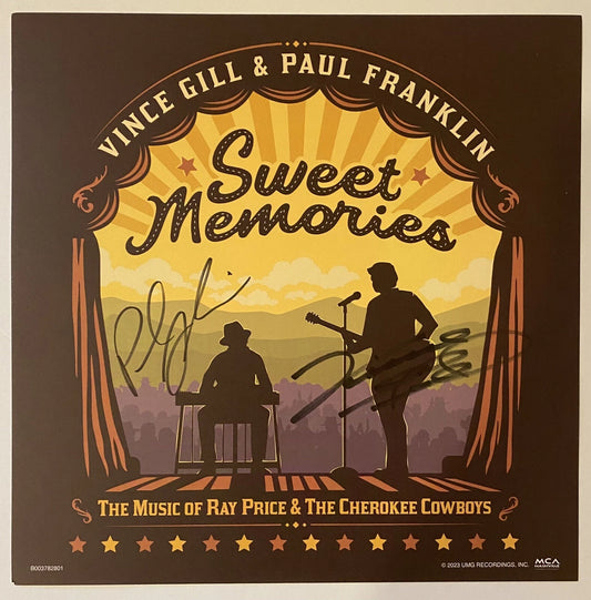 Vince Gill & Paul Franklin Signed Sweet Memories 11x11 Photo Art Card & Vinyl!