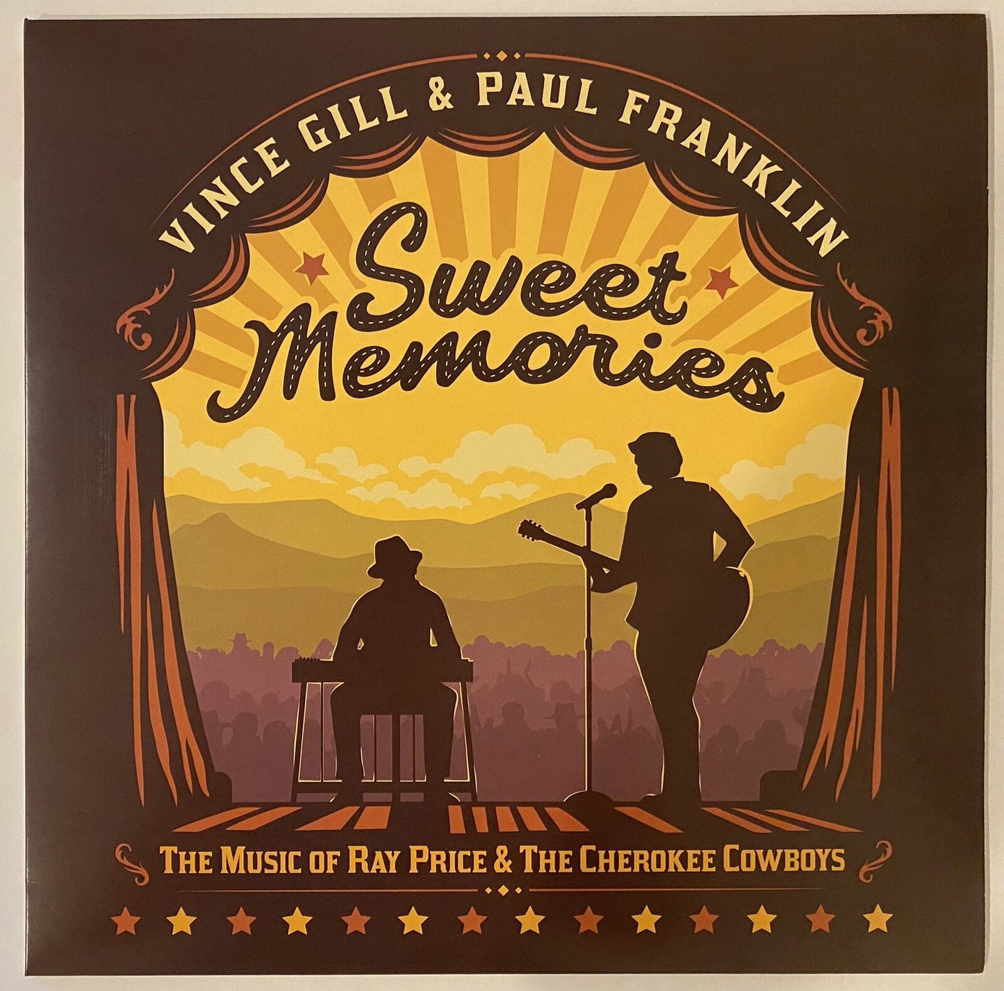 Vince Gill & Paul Franklin Signed Sweet Memories 11x11 Photo Art Card & Vinyl!