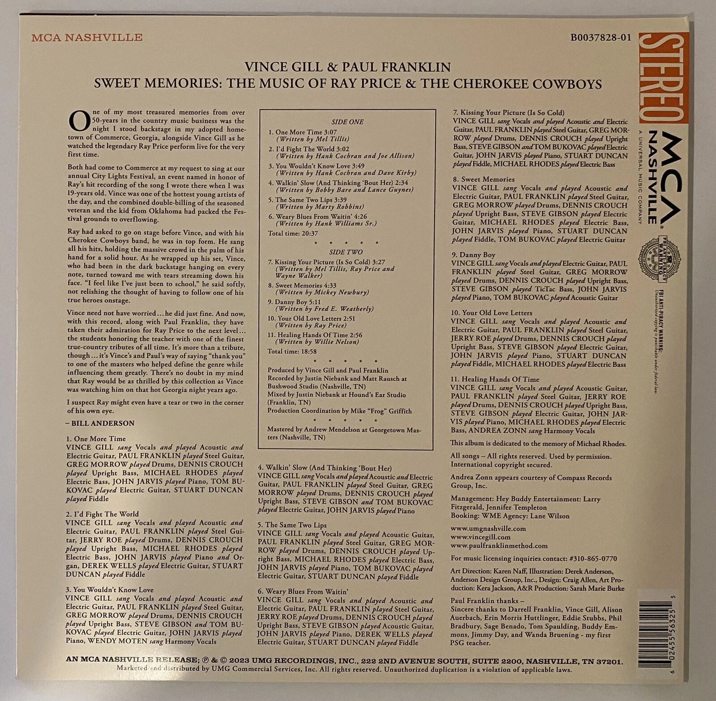 Vince Gill & Paul Franklin Signed Sweet Memories 11x11 Photo Art Card & Vinyl!