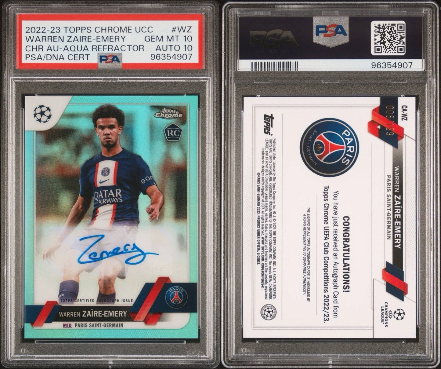 Warren Zaire-Emery 2022-23 Topps Chrome Aqua Refractor /199 RC PSA Card 10 Auto 10!