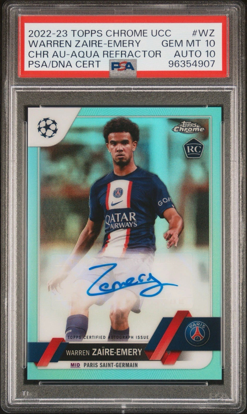 Warren Zaire-Emery 2022-23 Topps Chrome Aqua Refractor /199 RC PSA Card 10 Auto 10!