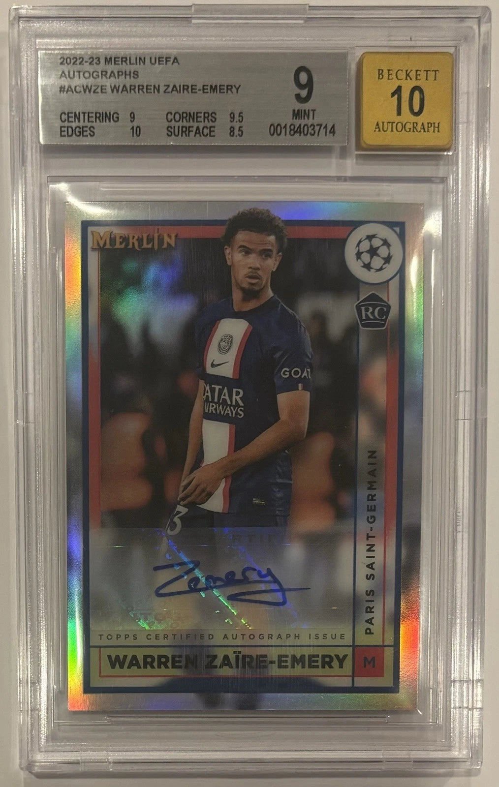 Warren Zaire-Emery 2022 Merlin UEFA RC Auto BGS 9 Auto 10!