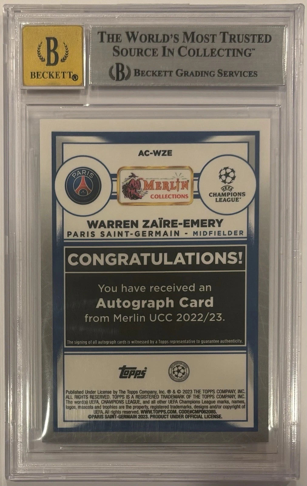 Warren Zaire-Emery 2022 Merlin UEFA RC Auto BGS 9 Auto 10!