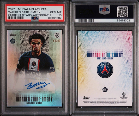 Warren Zaire-Emery 2022 Topps Jamal Musiala Platinum UEFA /99 Auto RC PSA 10