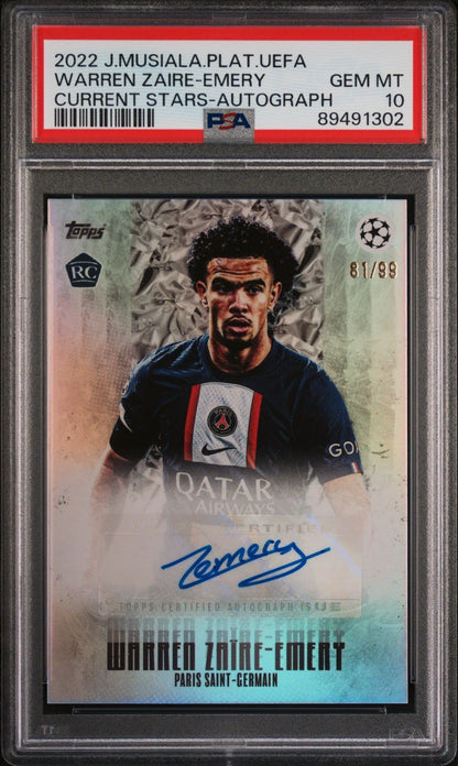 Warren Zaire-Emery 2022 Topps Jamal Musiala Platinum UEFA /99 Auto RC PSA 10