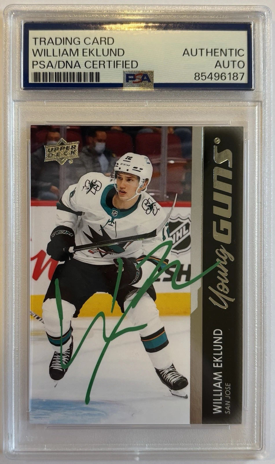 William Eklund Autographed/Signed 2021-22 Upper Deck Young Guns RC Card PSA!