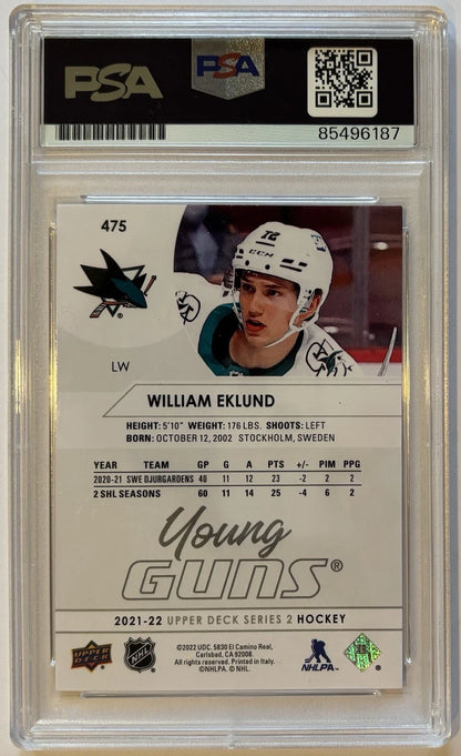 William Eklund Autographed/Signed 2021-22 Upper Deck Young Guns RC Card PSA!